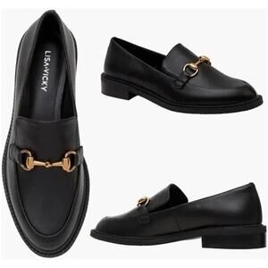 Lisa Vicky Womens Zany Black Leather Moc Toe Loafers Size 6 Medium (B,M)